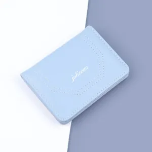 Cartera Corta de Doble Hoja de Cuero PU para Hombre Vintage Casual Color Sólido Tarjetero Detalle de Costuras Monedero Delgado