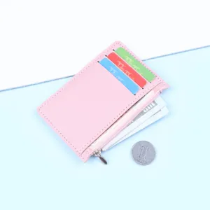 Women Ultra Thin PU Leather Card Holder Minimalist Multiple Slot Zipper Coin Purse Small Wallet For ID Credit Cards