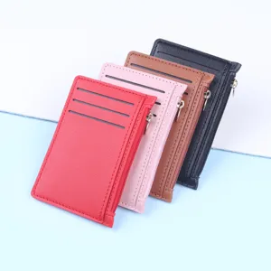 Ultra-slim leather card holder with zipper pocket and multiple slots in vibrant colors