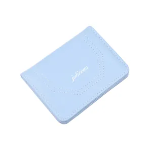 Cartera vertical delgada de cuero azul claro para hombre con logo Jolizeon y costuras