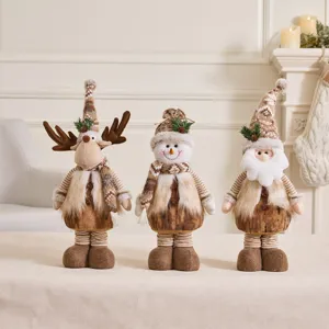 Set of three standing Christmas plush figurines featuring reindeer snowman and Santa claus