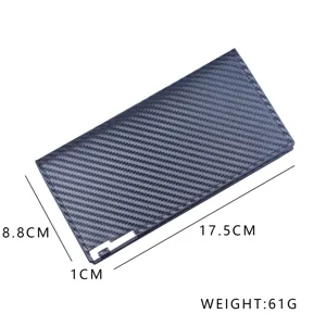 Vista dettagliata del portafoglio lungo sottile in fibra di carbonio, 17,5x8,8x1cm, 61g