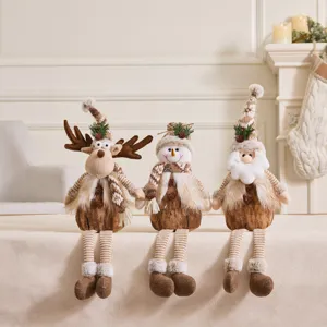 Plush Christmas dolls set including reindeer snowman and Santa Claus in warm earthy tones