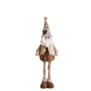 Adorable standing brown and khaki Christmas gnome doll with telescopic striped legs