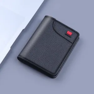Portafoglio Verticale Sottile da Uomo in Pelle PU Trama Litchi Bifold Portafoglio Corto con Slot per Carte Piccolo Borsellino