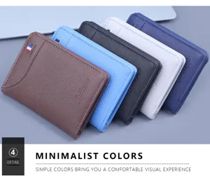 Nahaufnahme minimalistischer Herrenbrieftaschen aus Leder mit Kreuzmaserung in Farben