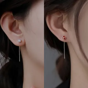 Granatrot Zirkonia Würfel Ohrlinie Kupfer Platin Roségold Überzogen Quaste Ohrenkette Geometrische Lu Ban Schloss Hängeohrringe Für Damen