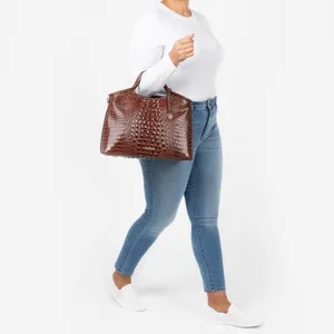 Bolso Tote Retro con Patrón de Cocodrilo para Mujer Bolso de Mano de Cuero PU con Relieve 3D Bolso Bandolera de Gran Capacidad