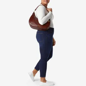 Borsa Sottobraccio Retro Occidentale Donna Rilievo Coccodrillo Pelle PU Borsa a Tracolla Mezzaluna Hobo