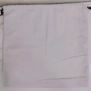 Plain beige polyester dust bag with double drawstring closure for protective packaging