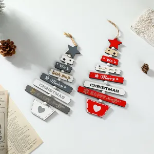 Adornos navideños de madera para colgar en forma de árbol con mensaje de deseos
