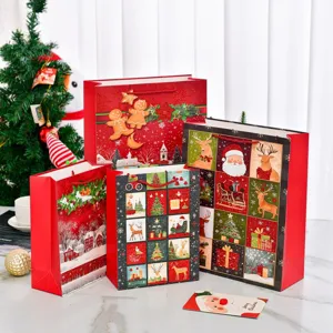 Christmas Cartoon Gift Paper Bags Glitter Xmas Tree Reindeer Santa Claus Gingerbread Man Festive Handbags Party Supplies