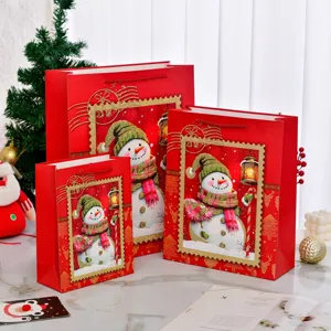Festliche Weihnachts-Geschenktüten Aus Papier Mit Henkeln Cartoon Schneemann Bär Drucke Für Feiertagsparty Geschenke Verdickte Kartonverpackung Handtasche