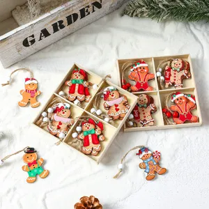 Wooden Gingerbread Man Christmas Hanging Ornaments Multicolor Cartoon Designs With Hemp Rope For Home Holiday Party Christmas Tree Decor