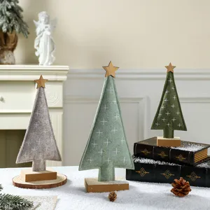 Nordic Wooden Felt Christmas Tree Tabletop Ornament Minimalist Felt Star Top Tree Desktop Decoration For Christmas Party Home Decor