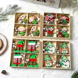Juego de 4 Colgantes de Navidad de Madera Estilo Duende Gnomo Grinch Adornos en Caja de Madera para Árbol de Navidad Fiesta