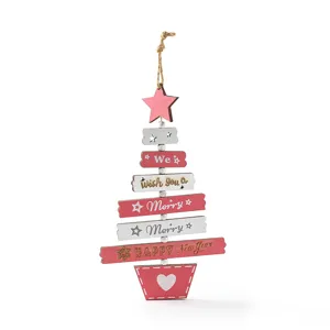 Adorno colgante de madera para árbol de Navidad con deseos de Feliz Navidad y Próspero Año