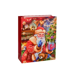 Grande sacchetto regalo di Natale con motivo festivo di Babbo Natale e albero di Natale