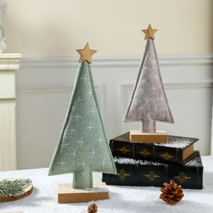 Creative felt Christmas tree tabletop ornaments with wooden base and star topper