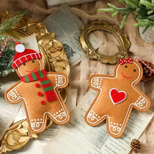 Handmade Felt Gingerbread Man Christmas Ornaments set for festive holiday tree decoration