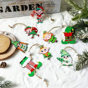 Juego de adornos de Navidad de elfo de madera coloridos y decoraciones colgantes