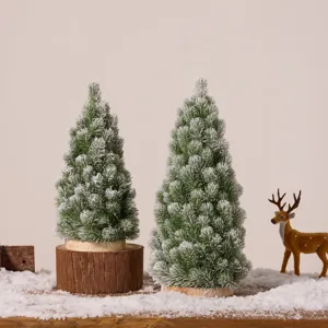 Mini Snow-Flocked Christmas Tree Desktop PE Artificial Norfolk Pine Small Xmas Tree With Wood Base For Winter Home Office Decor
