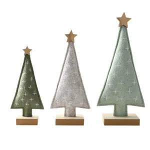 Set of 3 handcrafted felt and wood tabletop Christmas trees for festive holiday decor