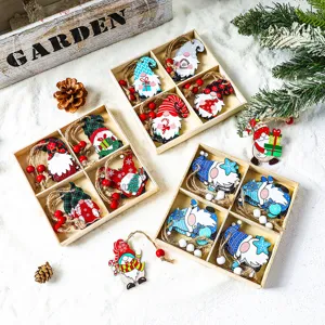 Weihnachts-Holzwichtel-Hängeornamente Mit 4-Gitter-Holzbox Bedruckte Nordische Gonks-Anhänger Für Weihnachtsbaum Haus Feiertagsdeko