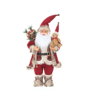 Traditional Santa Claus figurine holding a teddy bear Christmas ornament decoration
