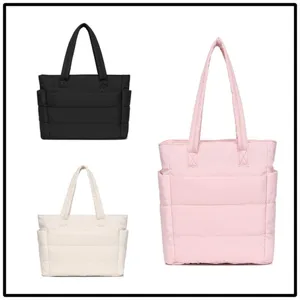 Quilted travel tote bag collection in black white and pink options