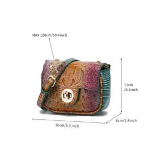 Dimensiones detalladas del bolso bandolera retro para mujer con patrón de cocodrilo