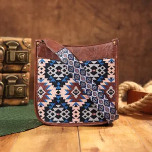 Bolso bandolera bohemio vintage con estampado étnico de estilo western para mujer
