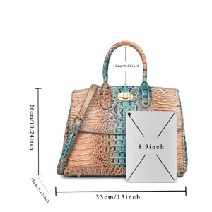 Grande borsa a mano retrò texture coccodrillo con dimensioni e confronto taglie iPad