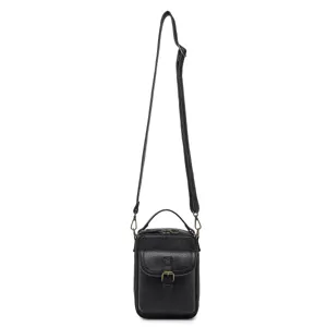 Bolso bandolera de moda en cuero granulado negro con correa de hombro ajustable