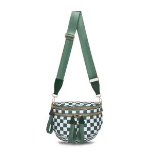 Bolso bandolera de tela Oxford de cuadros verdes y blancos con correa ajustable