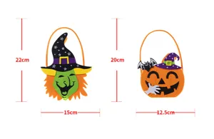 Maßangaben für Halloween Hexen- und Kürbis-Filztaschen für Kinder im Detail angezeigt