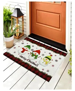 Festive Christmas doormat with cute snowmen design and Merry Christmas greeting text