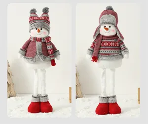 Paire de figurines de bonshommes de neige de Noël en peluche avec chapka rouge pour vitrine