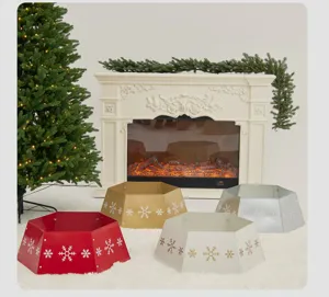 Set of metal Christmas tree collars in red gold silver white with snowflake patterns