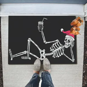 Halloween Cartoon Skeleton Floor Mat Anti-Slip Absorbent Entrance Mat Gothic Horror Theme Party Decoration Bathroom Kitchen Rug