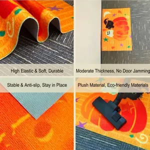 Halloween cartoon pumpkin floor mat featuring anti-slip backing and soft flocked texture