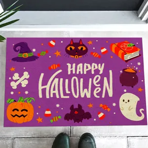 Halloween Entrance Mat Non-slip Absorbent Doormat Cartoon Pumpkin Ghost Pattern Printed Indoor Floor Rug Home Decor