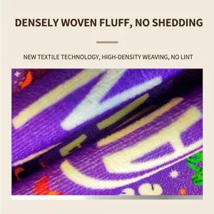 Detailed macro texture view of high-density non-shedding Halloween purple fleece floor mat