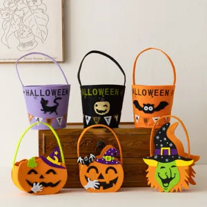Halloween Filz Süßigkeitentüte Für Kinder Kürbis Fledermaus Hexe Schwarze Katze Geschenkbeutel Tragbarer Festlicher Partybedarf Aufbewahrungskorb
