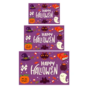 Purple Halloween non-slip floor mat with cute pumpkin and ghost festive illustrations