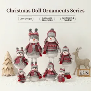 Poupée en Peluche Bonhomme de Neige de Noël Avec Chapka Style Nordique Tissu Tricoté Bonhomme de Neige Rétractable Cheval à Bascule Décoration