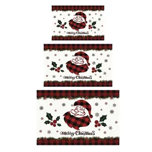 Christmas doormat set with red buffalo plaid Santa Claus design for indoor and outdoor