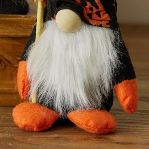 Handcrafted Halloween gnome plush doll with pumpkin hat and white beard decoration