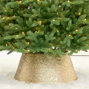 Elegant sparkling gold glitter Christmas tree collar base cover for holiday home decoration