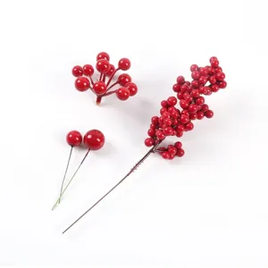 Realistic Artificial Red Berry Stems For Christmas Decorations Holly Berries Foam Berry Picks For Vase Filler Photography Props Home Table Decor
